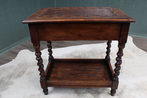 English Carved Oak Table with hidden Drawer c.1900