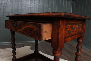 English Carved Oak Table with hidden Drawer c.1900