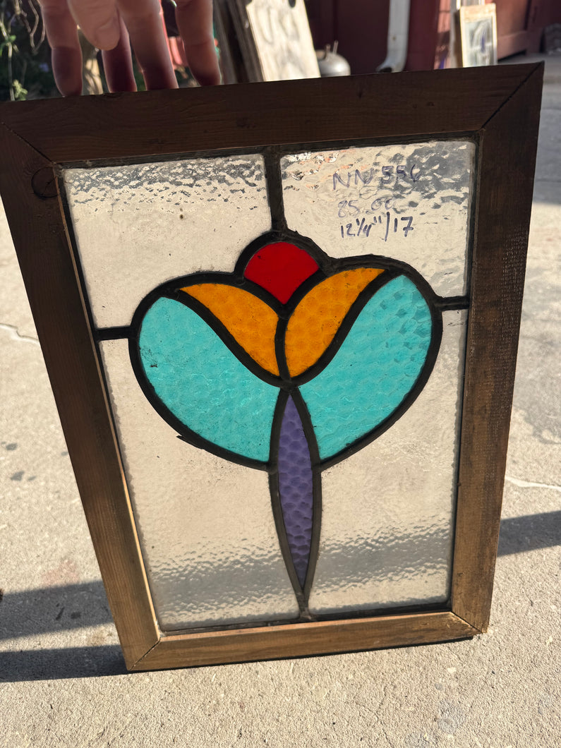 Antique English Stained Glass in Shipping Frame