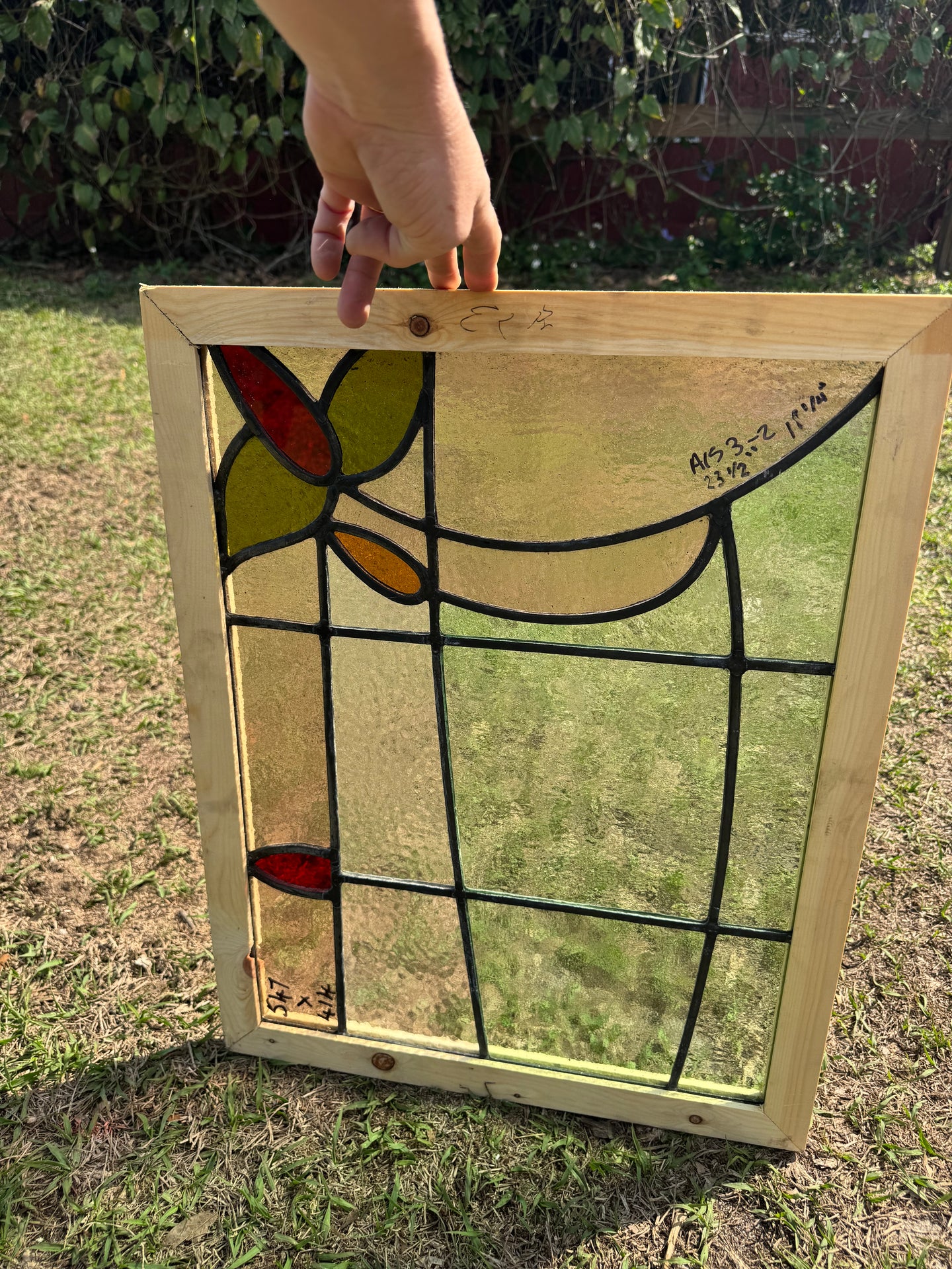 Antique English Stained Glass in Shipping Frame