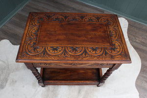 English Carved Oak Table with hidden Drawer c.1900