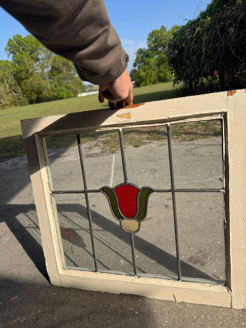 Antique English Stained Glass in Original Frame