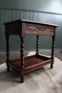 English Carved Oak Table with hidden Drawer c.1900