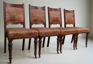 English Oak and Leather Chairs c.1900 set of 4