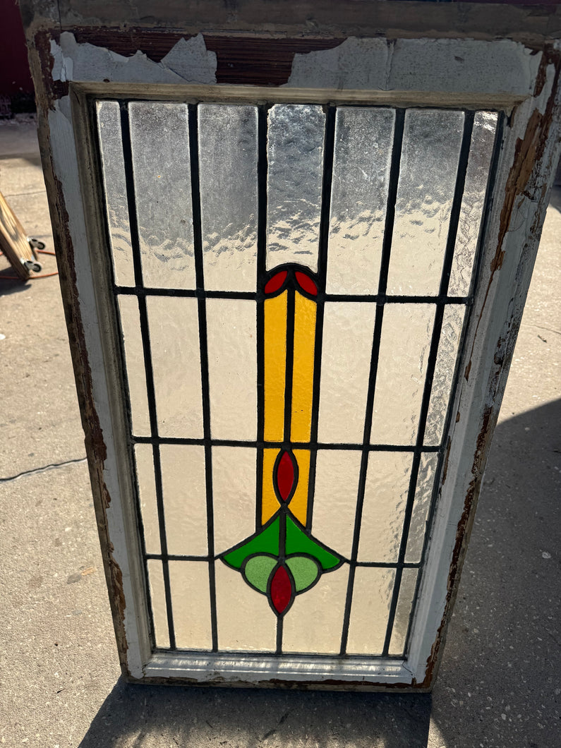 Antique English Stained Glass in Original Frame