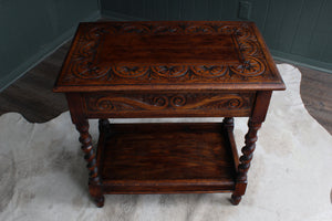 English Carved Oak Table with hidden Drawer c.1900