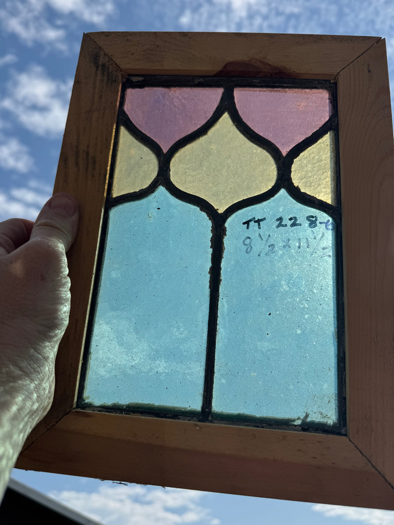 Antique English Stained Glass in Shipping Frame