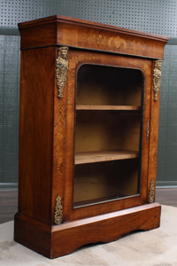 English Victorian Walnut Inlaid Pier Cabinet c.1870