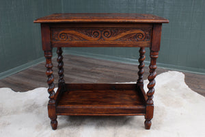 English Carved Oak Table with hidden Drawer c.1900