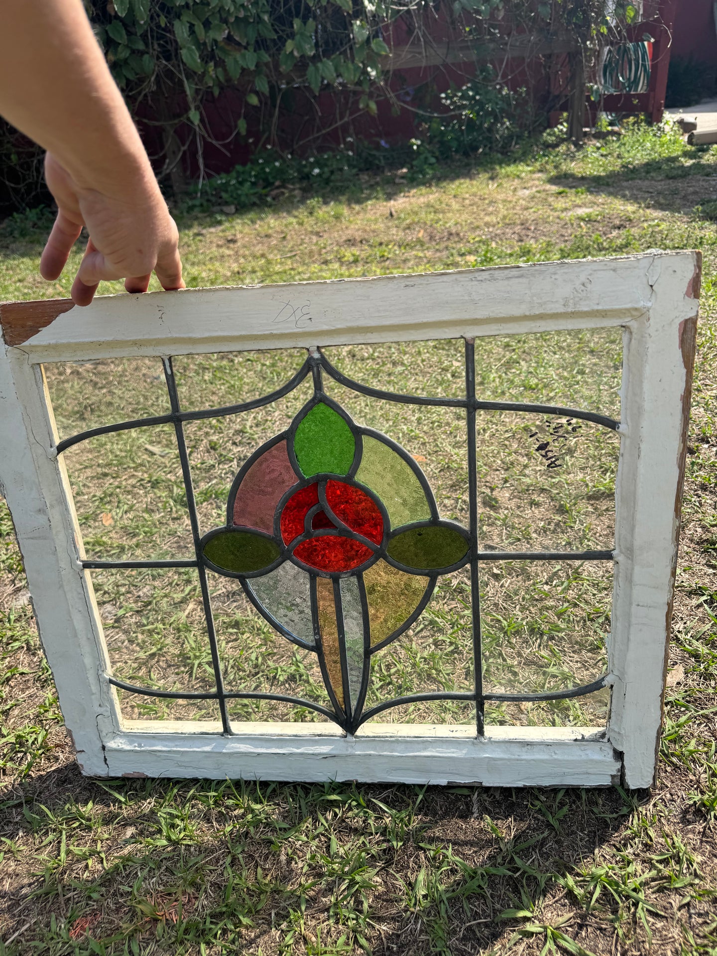 Antique English Stained Glass in Original Frame