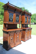 Load image into Gallery viewer, PAIR European Oak Stained Glass Cabinets c.1890