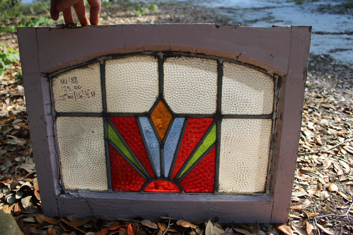 Antique English Stained Glass in Original Frame