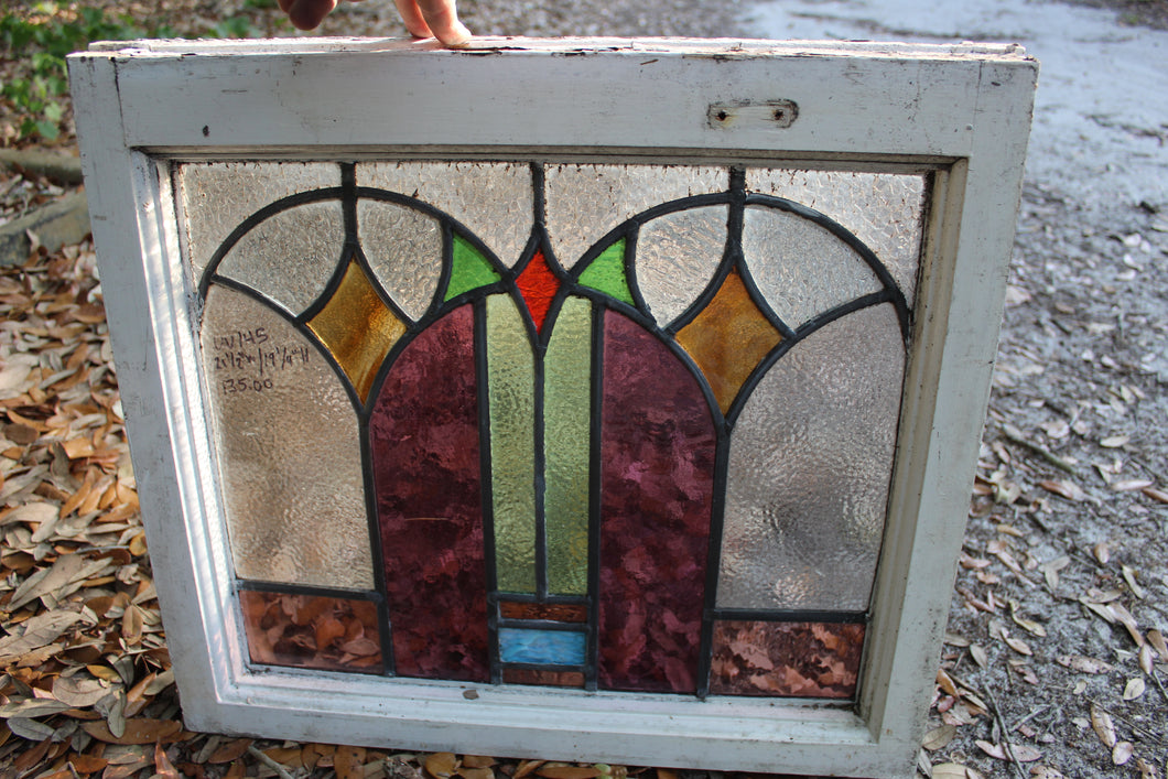 Antique English Stained Glass in Original Frame