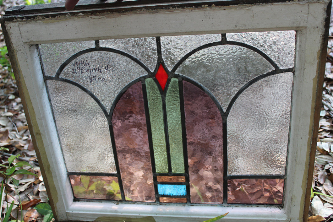 Antique English Stained Glass in Original Frame