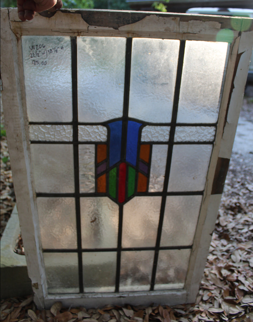 Antique English Stained Glass in Original Frame