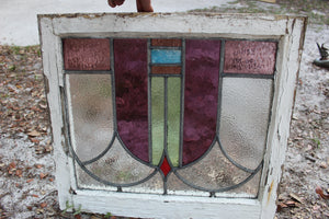 Antique English Stained Glass in Original Frame