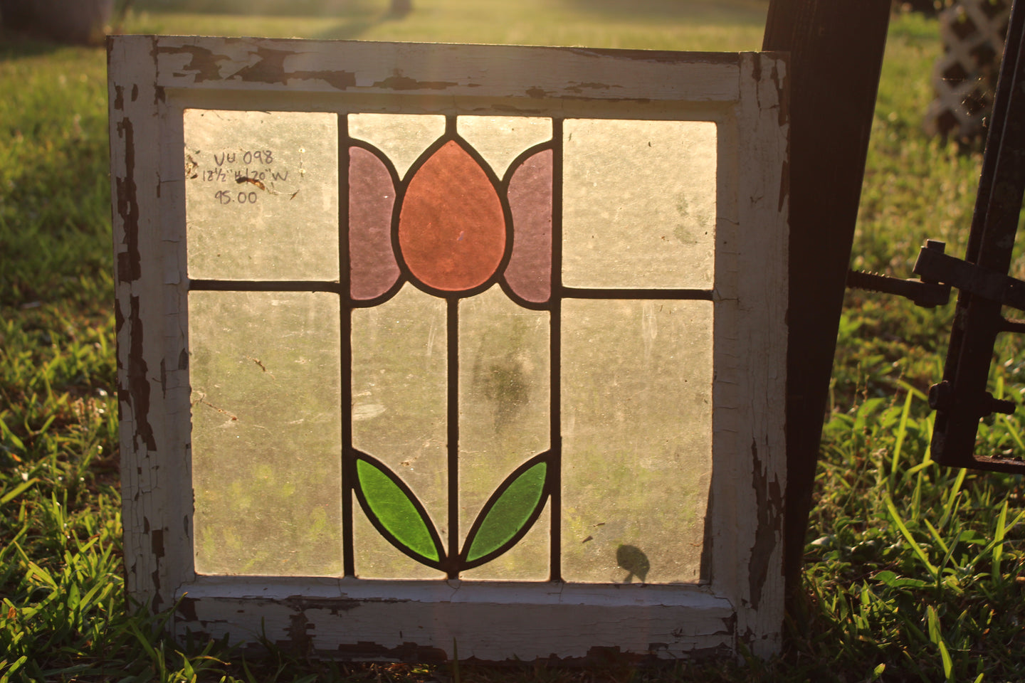 Antique English Stained Glass in Original Frame