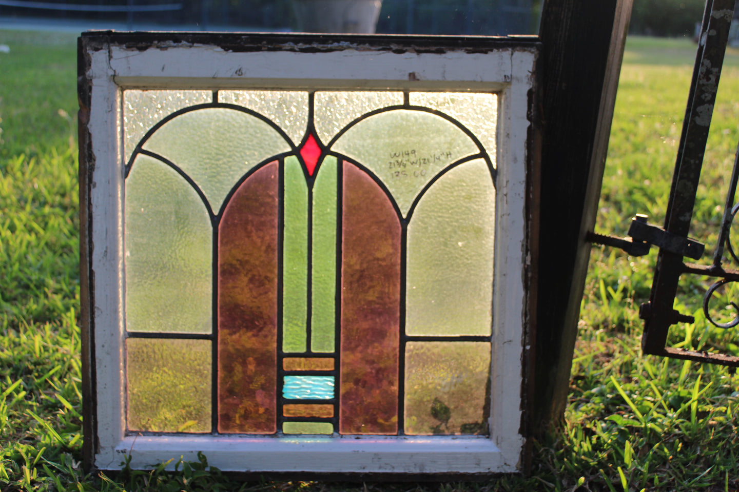 Antique English Stained Glass in Original Frame