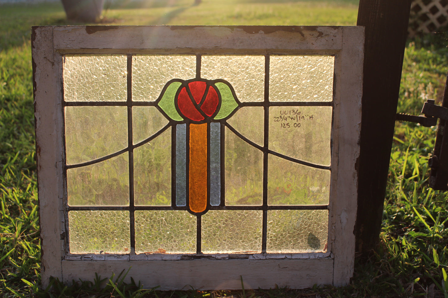 Antique English Stained Glass in Original Frame