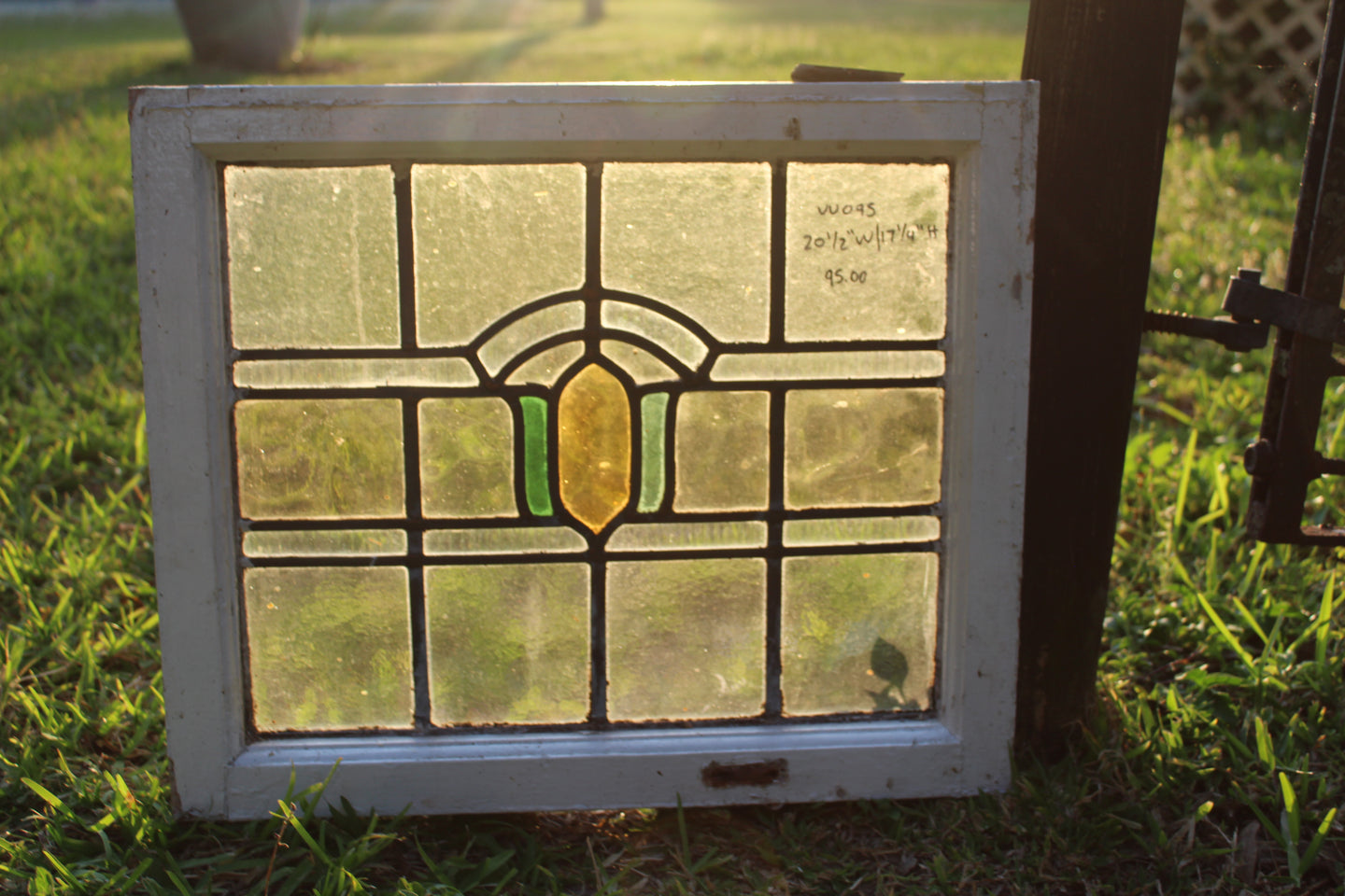 Antique English Stained Glass in Original Frame