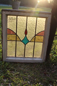 Antique English Stained Glass in Original Frame