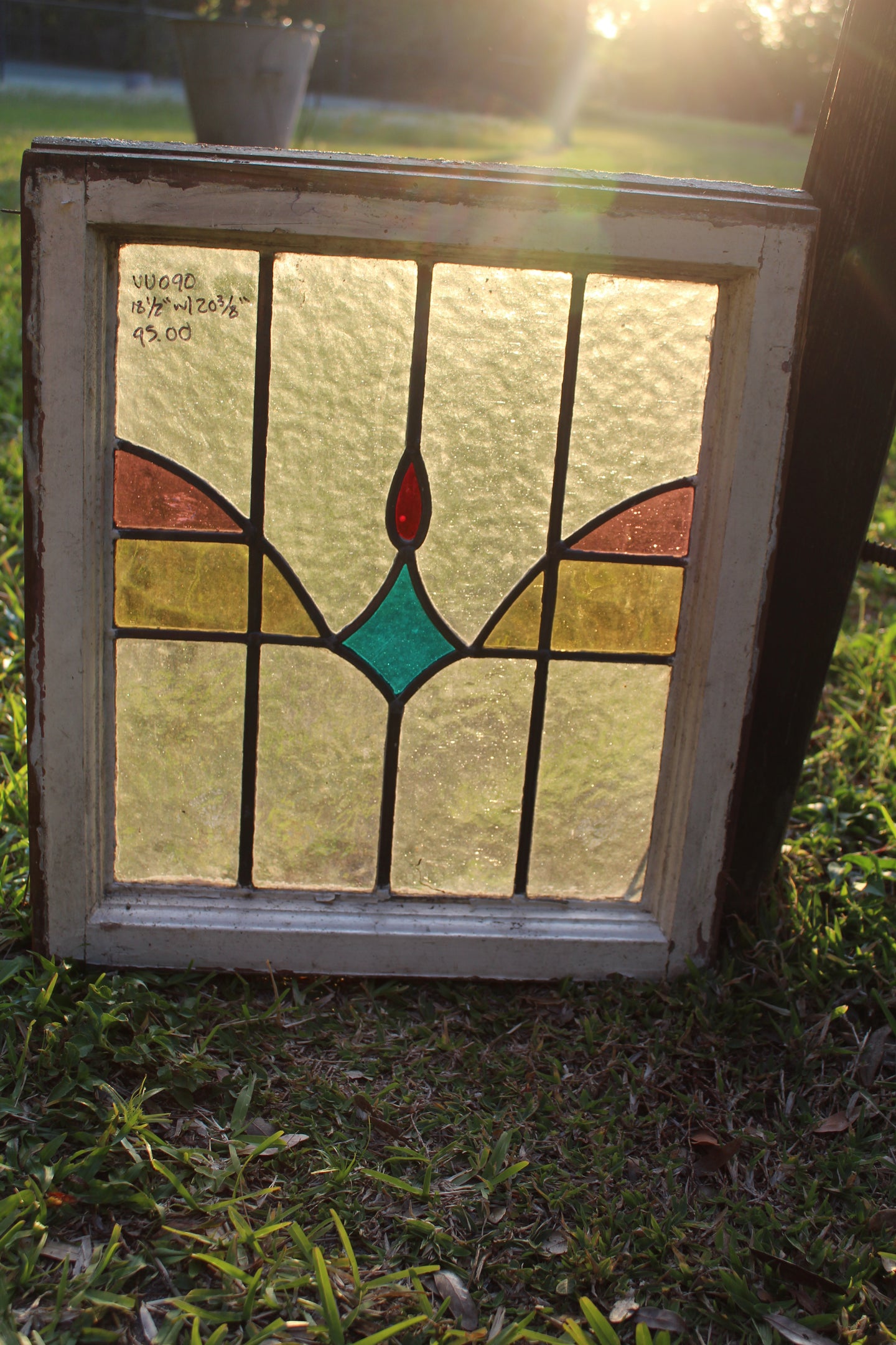 Antique English Stained Glass in Original Frame