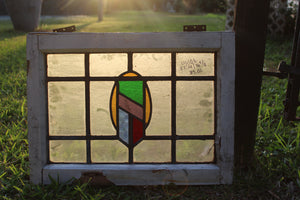 Antique English Stained Glass in Original Frame