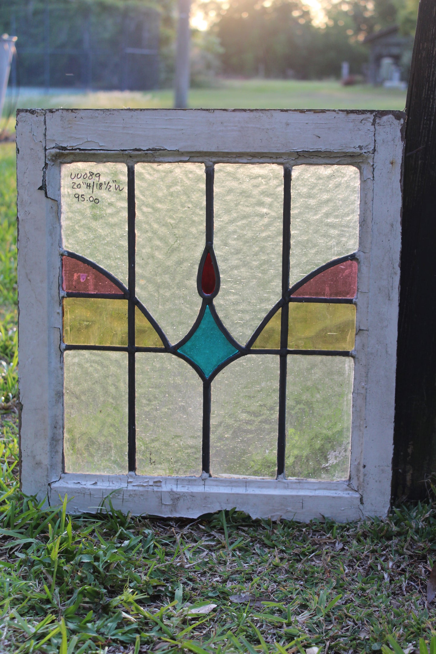 Antique English Stained Glass in Original Frame