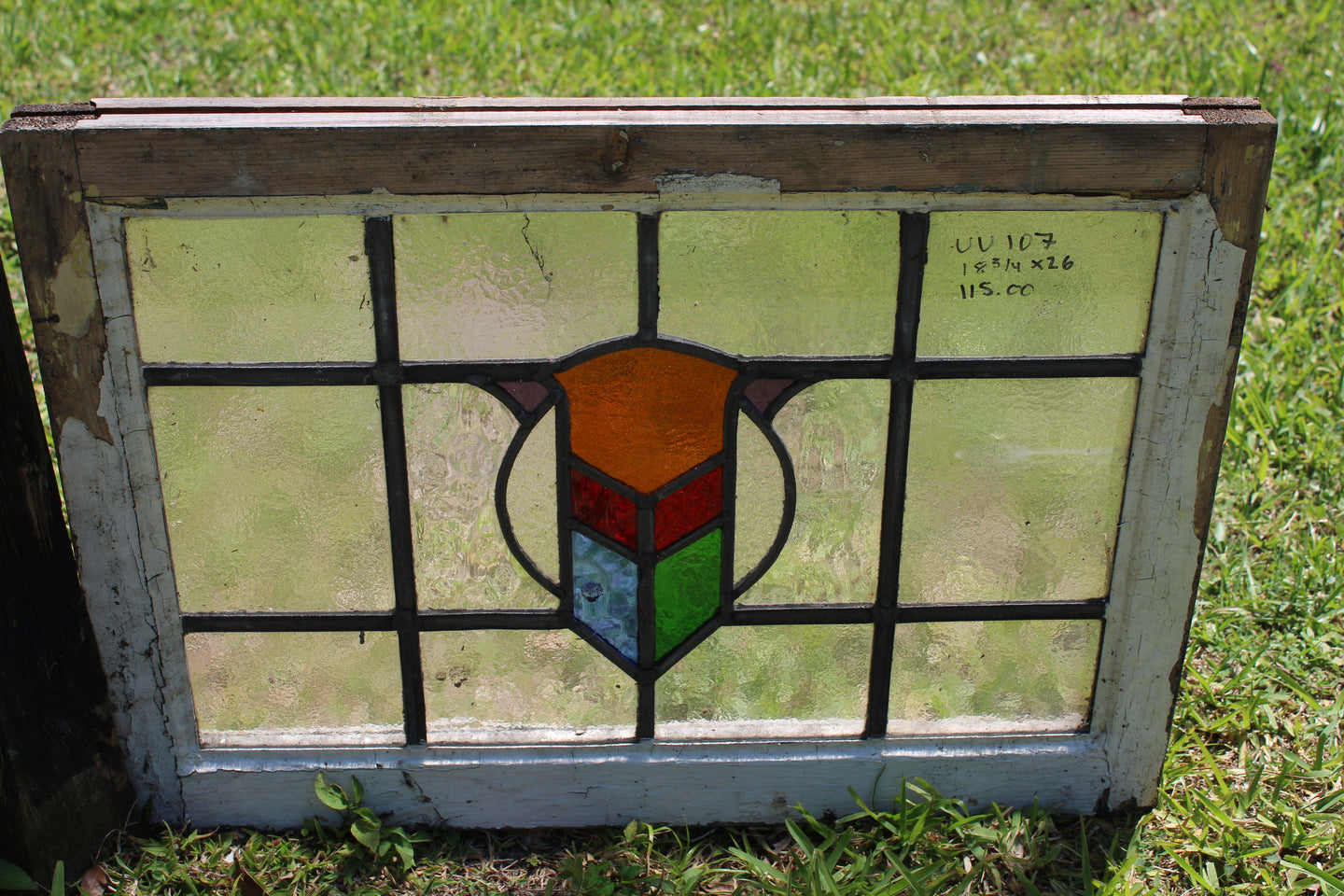 Antique English Stained Glass in Original Frame