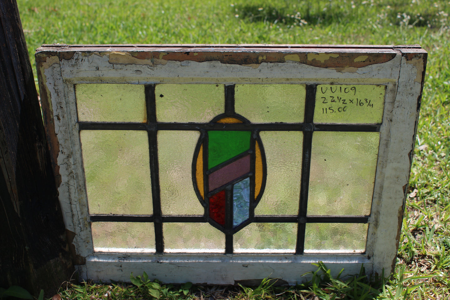 Antique English Stained Glass in Original Frame