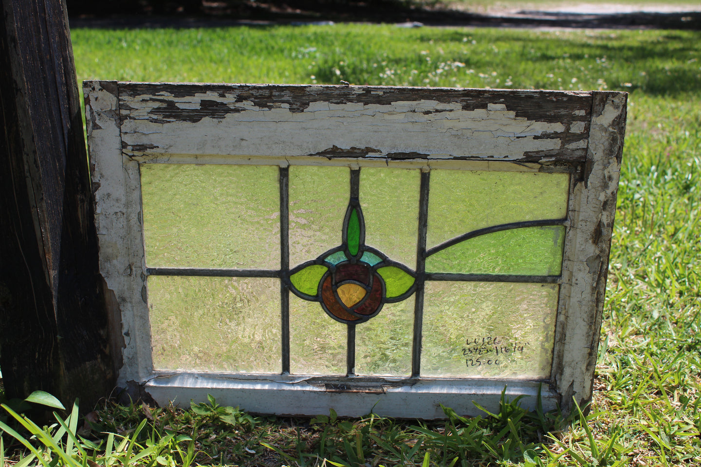 Antique English Stained Glass in Original Frame