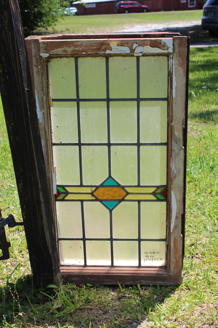 Antique English Stained Glass in Original Frame