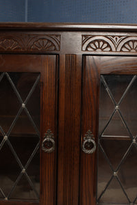 English Oak Leaded Glass Bookcase