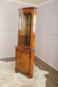 English Burl Walnut Corner Cabinet c.1950