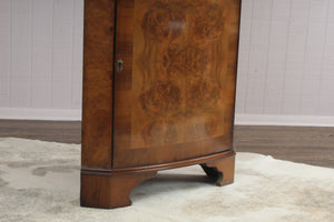 English Burl Walnut Corner Cabinet c.1950