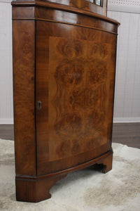 English Burl Walnut Corner Cabinet c.1950