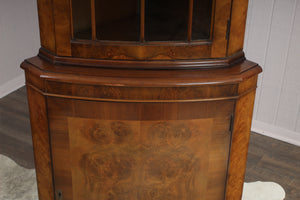 English Burl Walnut Corner Cabinet c.1950