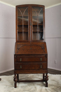 English Oak Art Deco Bureau Bookcase c.1930