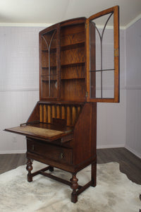 English Oak Art Deco Bureau Bookcase c.1930