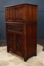 Load image into Gallery viewer, English Oak Linen Fold Cocktail Cabinet