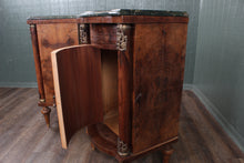 Load image into Gallery viewer, Pair French Walnut Inlaid Marble Top Bedside Cabinets c.1880
