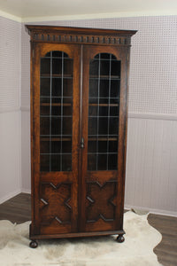 English Leaded Glass Bookcase c.1900