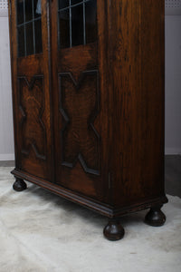 English Leaded Glass Bookcase c.1900