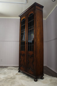 English Leaded Glass Bookcase c.1900