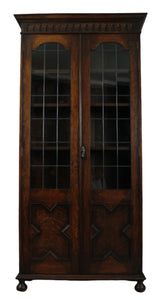 English Leaded Glass Bookcase c.1900