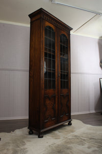 English Leaded Glass Bookcase c.1900