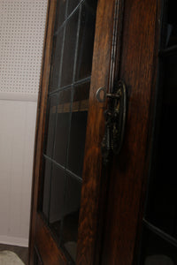 English Leaded Glass Bookcase c.1900