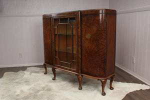 English Burl Walnut Display Cabinet c.1900