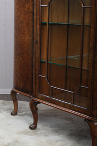 English Burl Walnut Display Cabinet c.1900