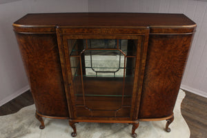 English Burl Walnut Display Cabinet c.1900